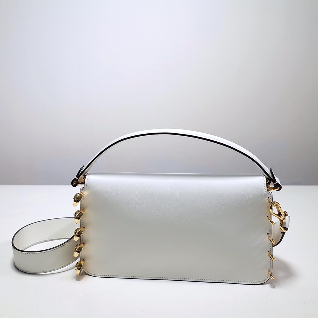 The iconic square Baguette handbag from the Versace by Fendi series White smooth leatherMateri