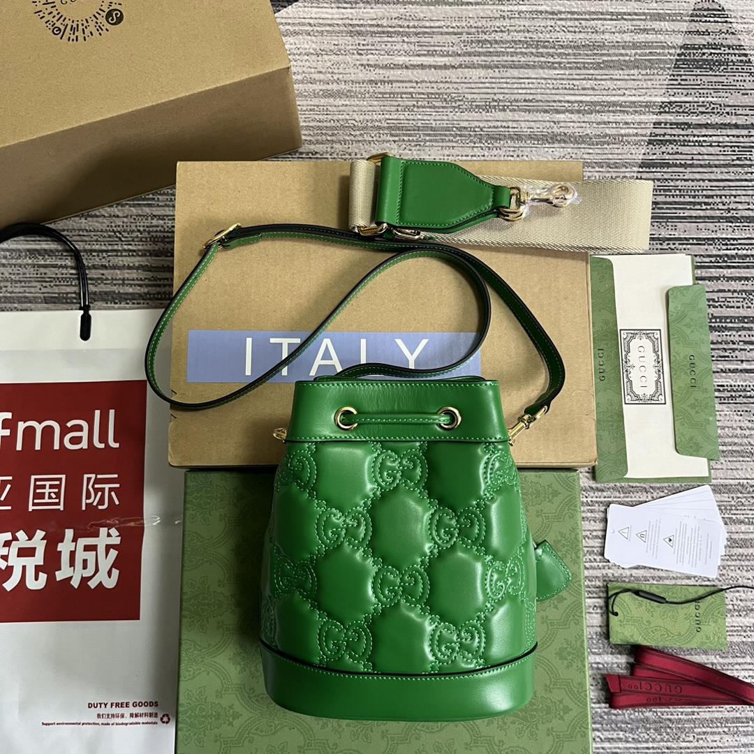 Equipped with a complete set of counter green packaging GG matelasss leather mini bucket bags 