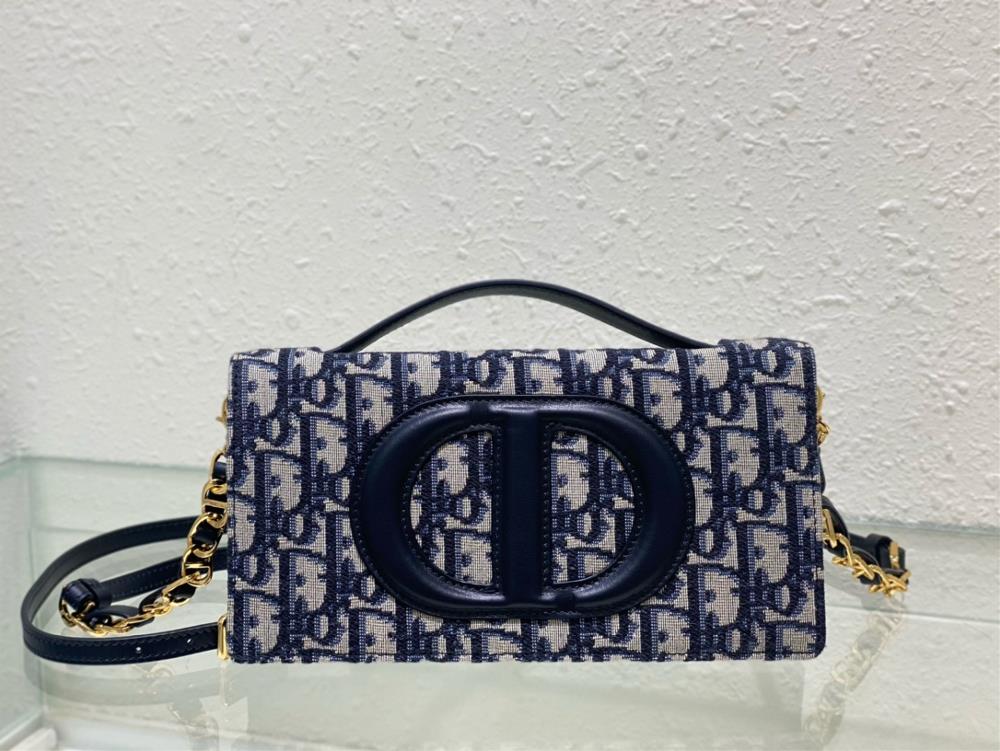 CD Signature Mini Chain Handbag Blue Oblique Print This CD Signature mini chain handbag is