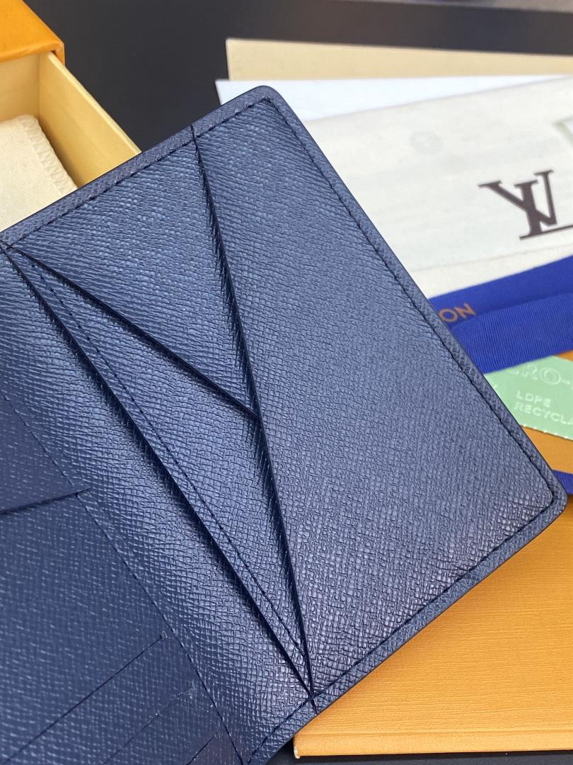 M82308 Royal Blue pocket wallet made of Monogram Aquagarden canvas showcasing the classi