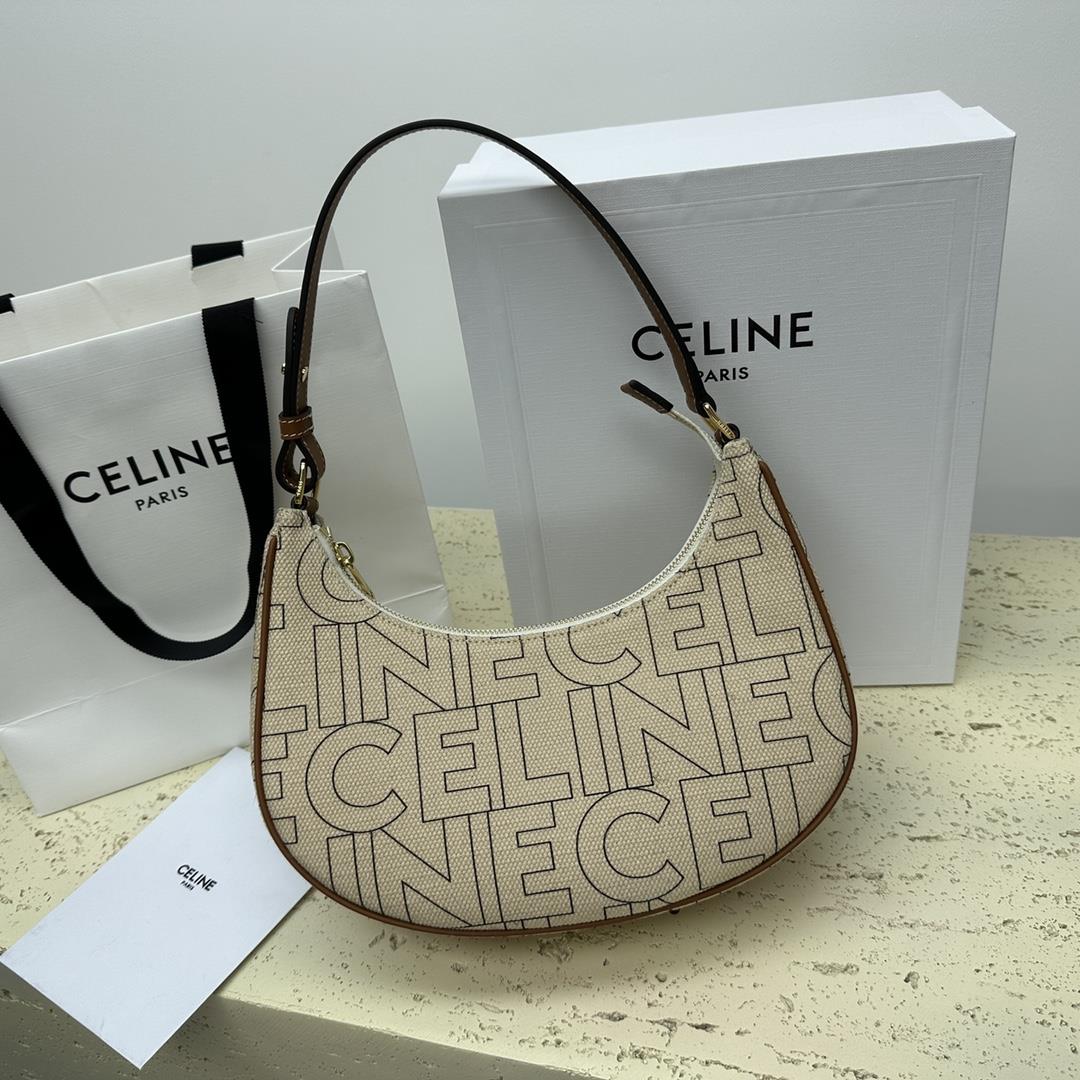 celines new AVA letter logo full body printed fabric decorative handbag shoulder and carry zippered 