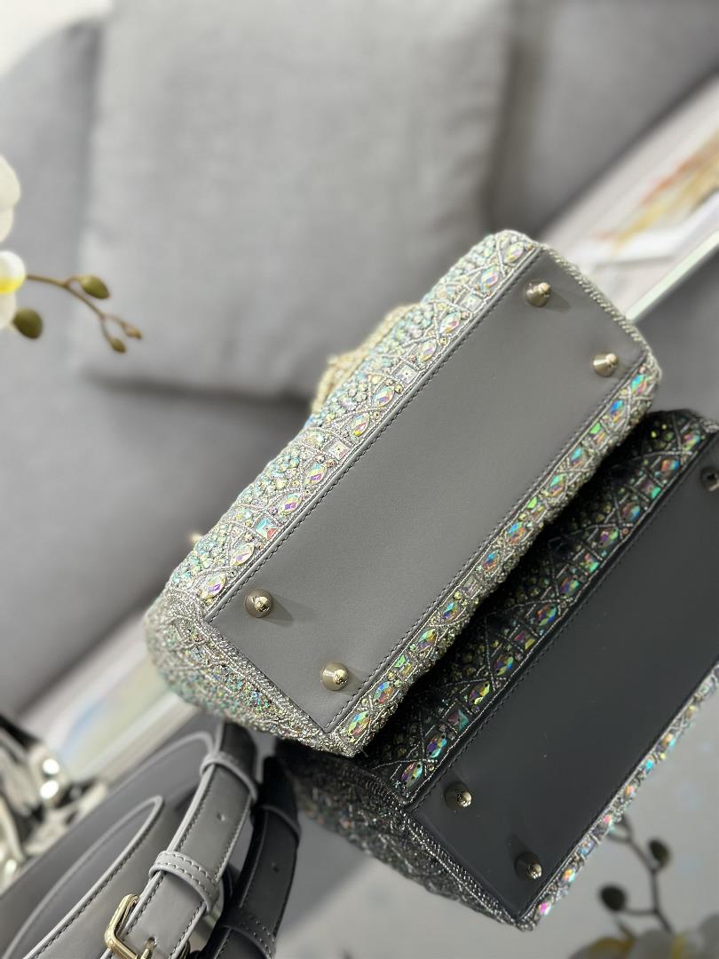 Lady Dior Limited Edition with four embroidered rhinestone gray accents and imported sheepskin