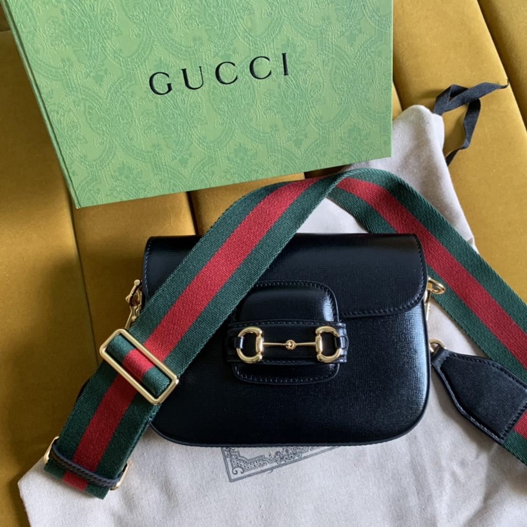 Original leather Gucci 658574 horse buckle 1955 full leather series mini handbag adds a mix and matc