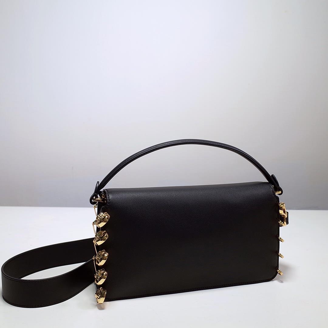 The iconic square Baguette handbag from the Versace by Fendi series Black smoothMaterial decor