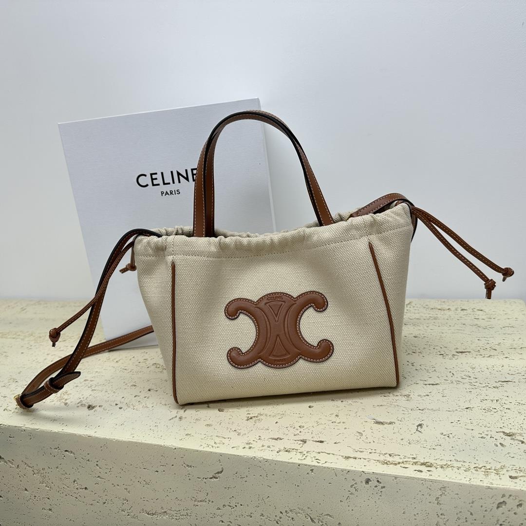 celine Sailings new CABAS TRIOMPHE woven leather drawstring bag imported cow leather embossed logo w