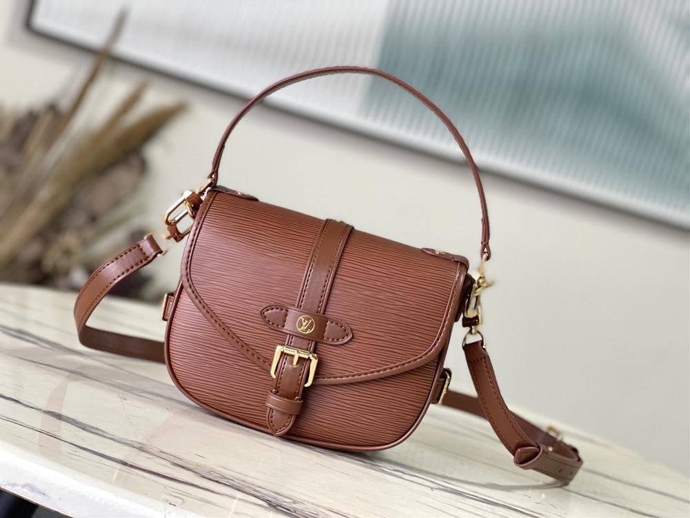 M23470 Coffee Saumur BB Handbag Featuring a brand new Epi leather design embellishing the saddle bag configuration with the LV Circle logo and exquis