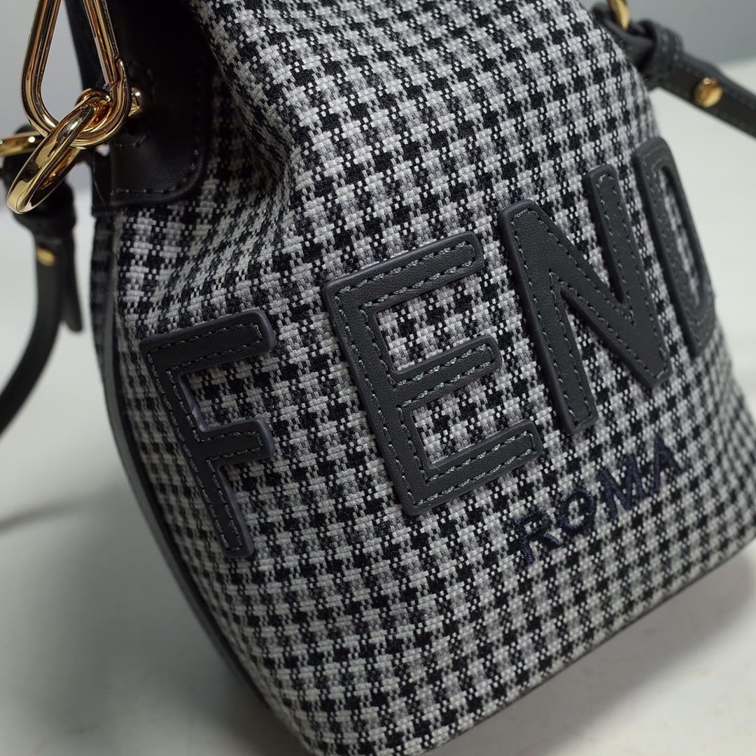 Mon Tresor small bucket bag gray Houndstooth pattern wool material decorated with FENDIROMA le