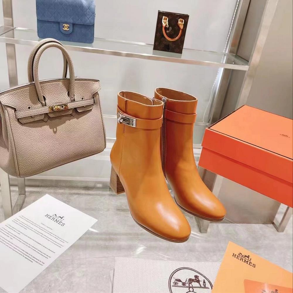 Long term stock Hermes autumn and winter fashion womens boots made of grain calf leather boots in a