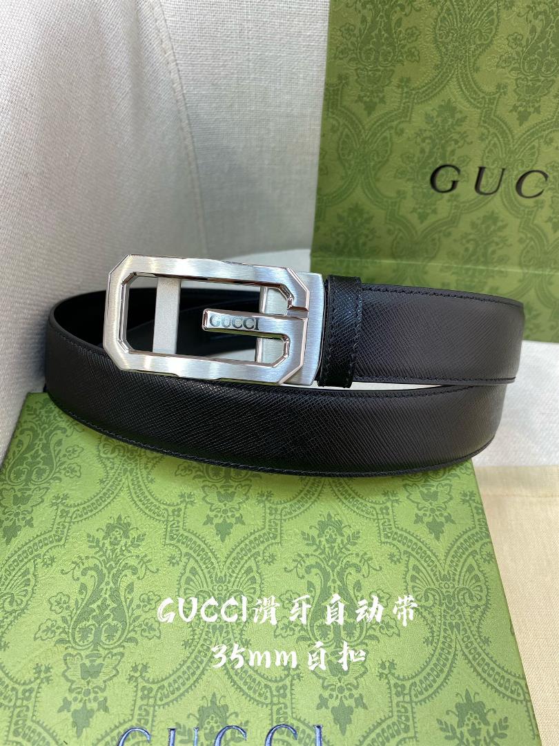 Gucci Mens Automatic Belt Width 35MM 316 Exquisite Steel Buckle Crafted with Fine Craftsmanship So