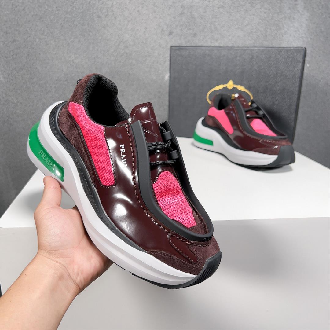 New color scheme Prad leather thick sole casual sports shoes shipped Imported Napa leather