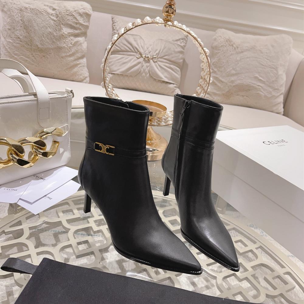 Celine  AutumnWinter New Simple Pointed Toe High Heel Short Boots Vintage Simple and Fa