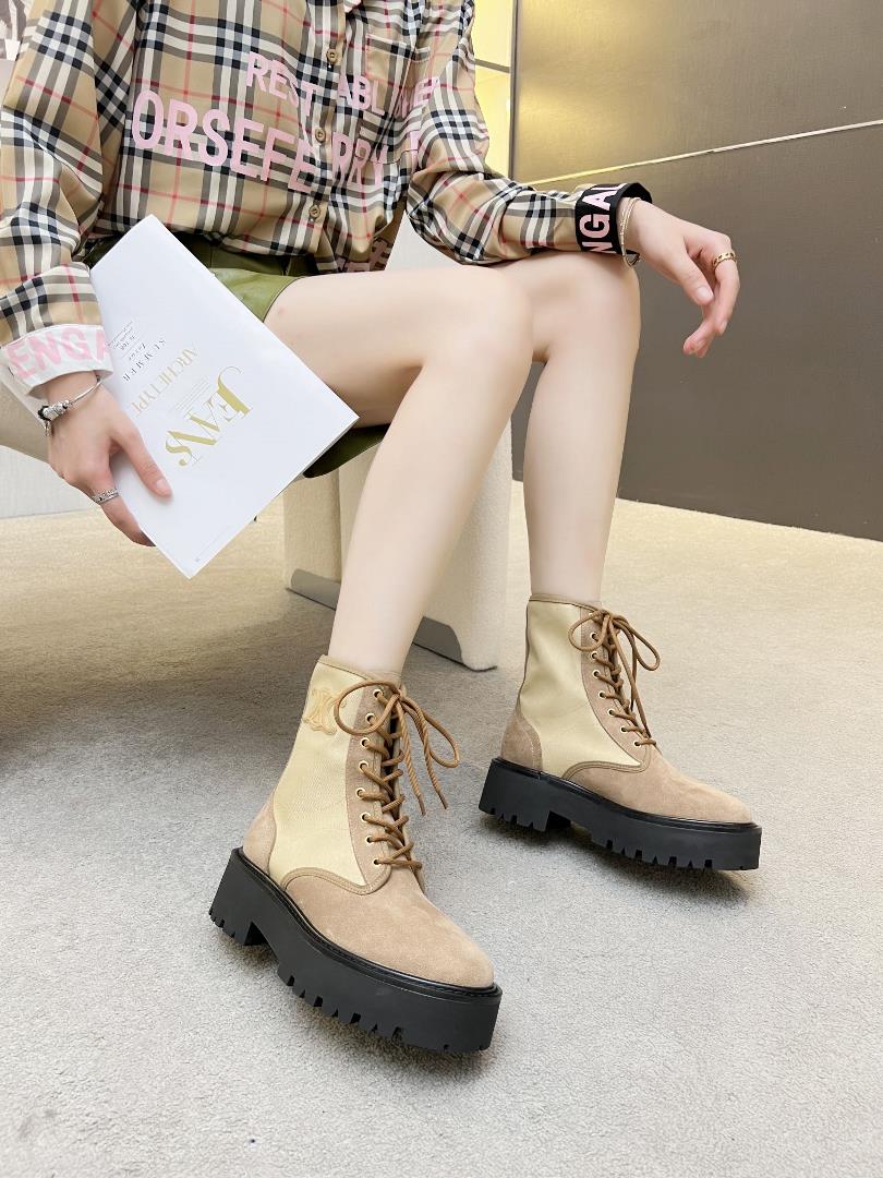 Womens shoes and clothingCeline 23ss new product top layer cowhide half boots with lace