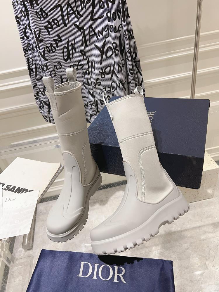 Factory produced Dior 2023 AutumnWinter New Round Head Couple Mid Sleeve Elastic Boots CD Letter Logo Oblique Jacquard Embroidery Colored Knight Boot