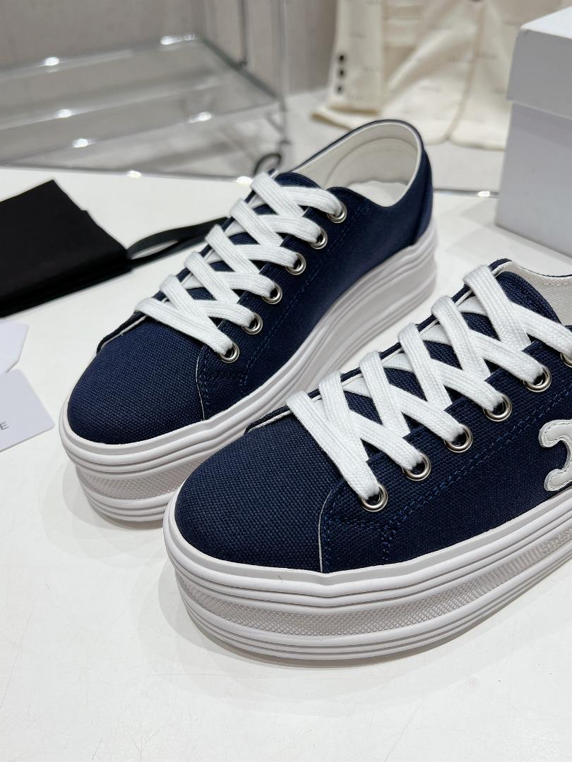 thin soled Celine 2023 new casual shoes lace up sneakers board shoes denim cloth cover a p