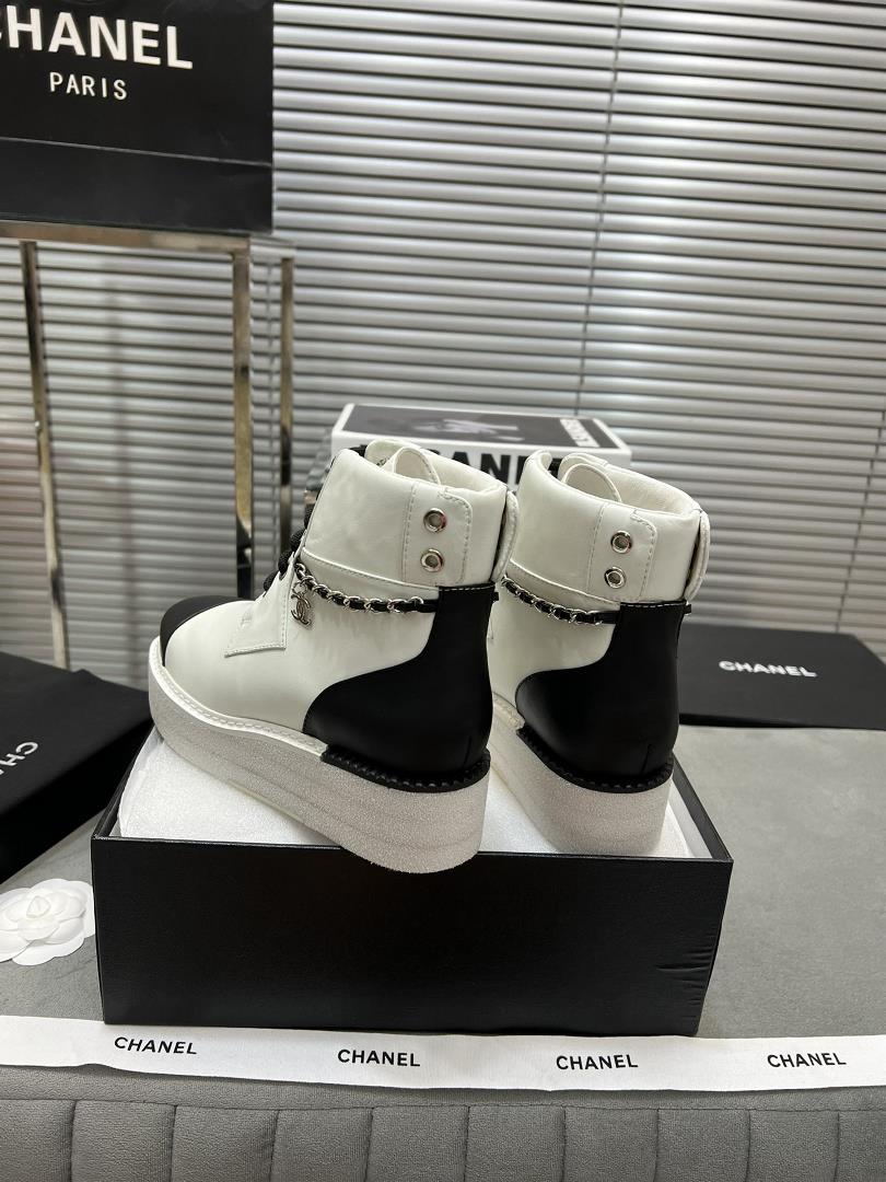 Factory  CHANEL Autumn and Winter New Lace up Short Boots Original imported sheepskin uppe