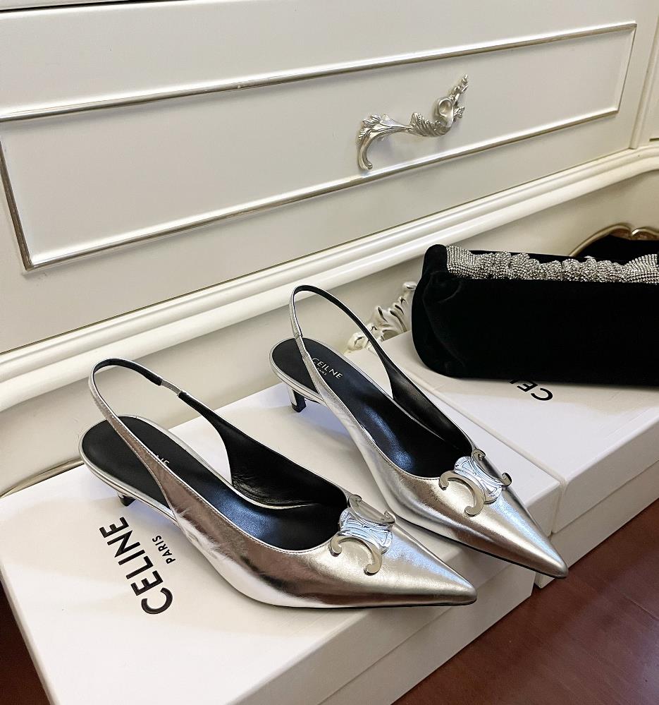 celine shoeslatest black silver pointed kitten heel iconic single shoe