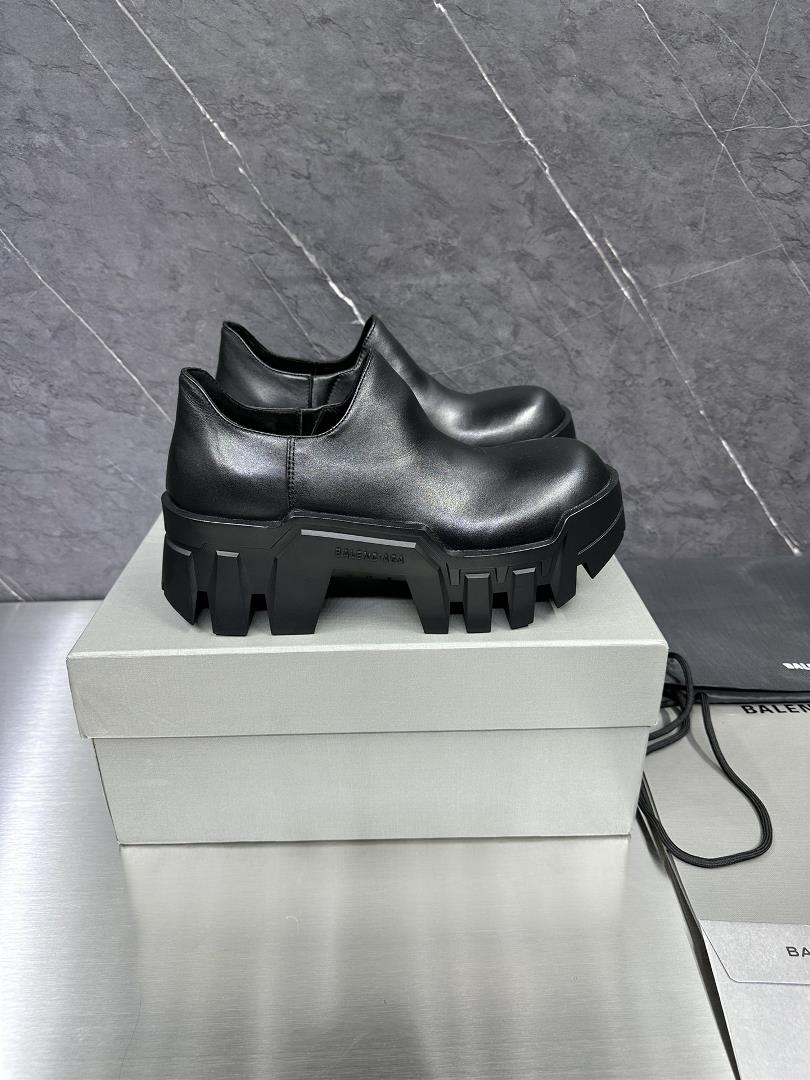 New Top Balenciaga Blcg 21FW Bulldozer Low Top Derby Bulldozer Black Logo Round Toe Derby