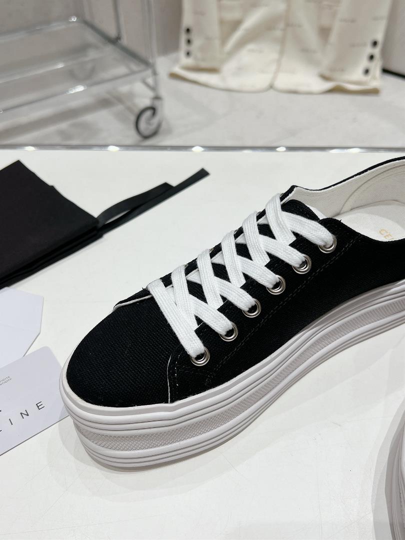 thin soled Celine 2023 new casual shoes lace up sneakers board shoes denim cloth cover a