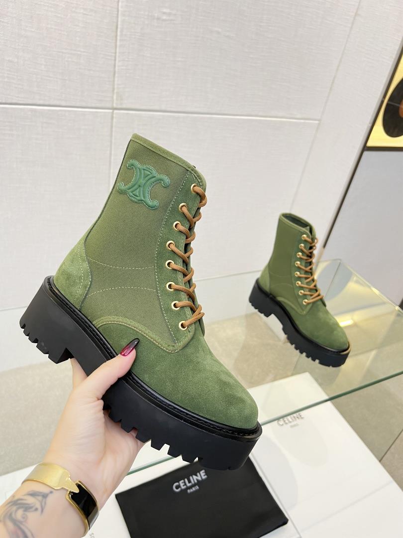 Womens shoes and clothingCeline 23ss new product top layer cowhide half boots with lace up boots