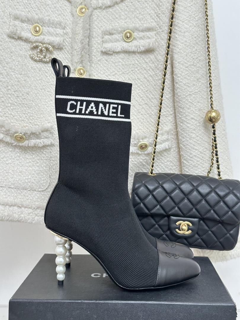 factory price chanel 23s autumn and winter new product double c pearl high heeled socks boots this