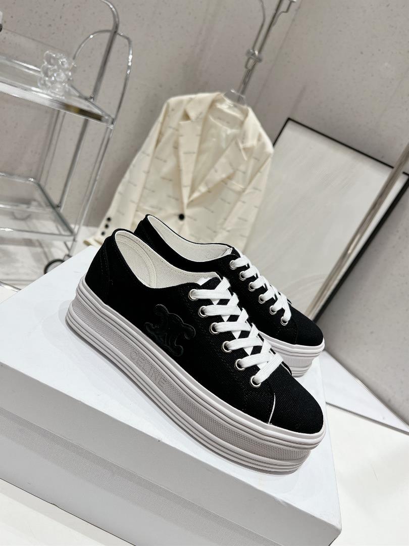 thin soled Celine 2023 new casual shoes lace up sneakers board shoes denim cloth cover a pair of sh