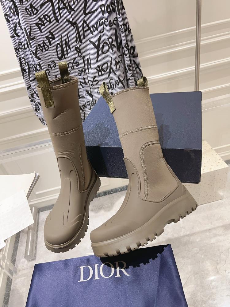 Factory produced Dior 2023 AutumnWinter New Round Head Couple Mid Sleeve Elastic Boots CD Letter Logo Oblique Jacquard Embroidery Colored Knight Boot