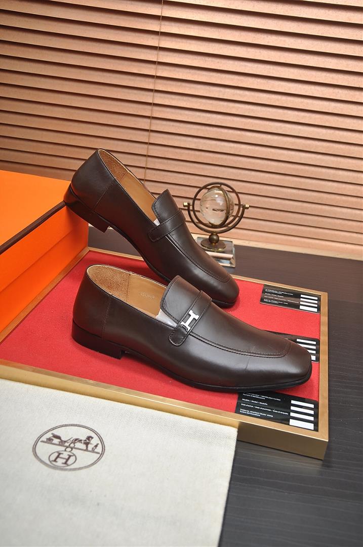 Hermes horseshoe buckle mens business leather shoes Monterey Lefu shoes are of good qua