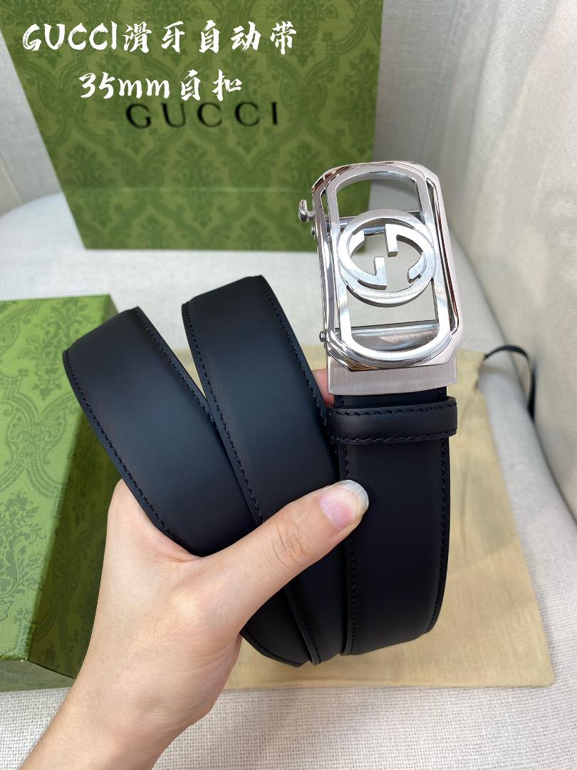 Gucci Mens Automatic Belt Width 35MM 316 Exquisite Steel Buckle Crafted with Fine Craftsm