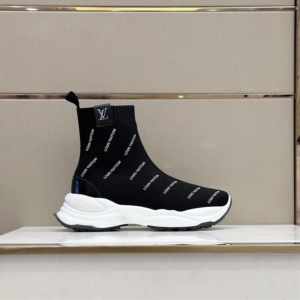 lv Family Run55 High Top SneakersDraw a large Circle logo and brand logo for elastic fabric paired with a sock shaped upper that fits the foot shape