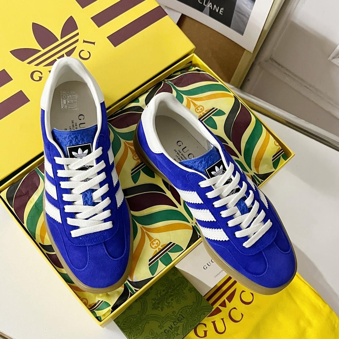 Top level version new color schemeAdidas x Gucci Co branded Gazelle sneakers Couple casual skatesThe