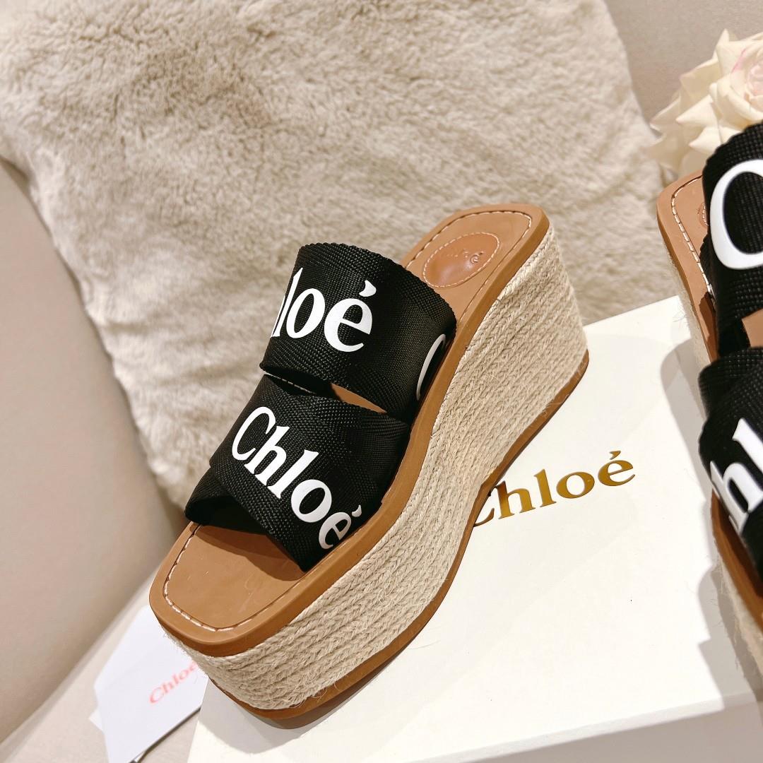 Womens shoes and clothing chloe Fabric Golden Classic Embroidered LOGO Slippers Fabric de