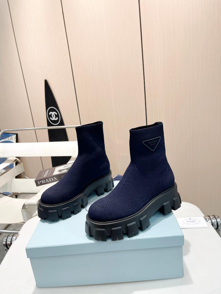 PRADA 2023 Latest Thick Sole Sock Boots Invincible serrated thick soled shoes every step