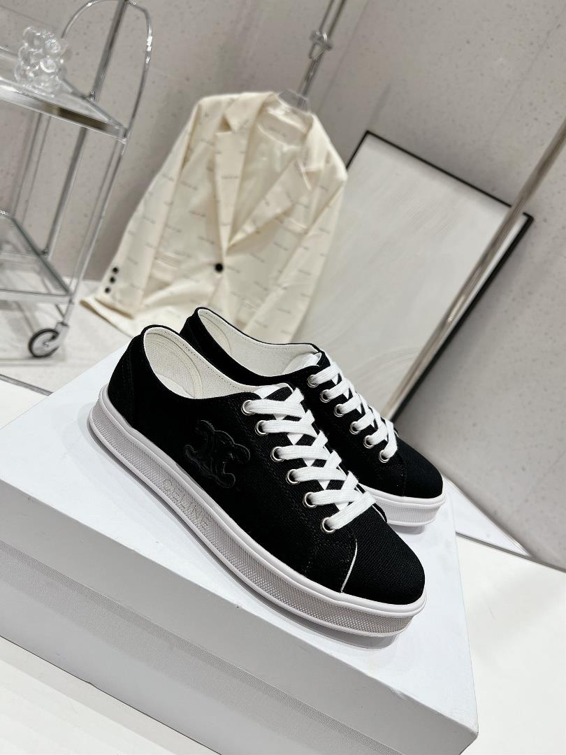 thin soled Celine 2023 new casual shoes lace up sneakers board shoes denim cloth cover a pair of sho