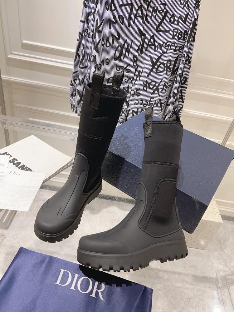 Factory produced Dior 2023 AutumnWinter New Round Head Couple Mid Sleeve Elastic Boots CD Letter Logo Oblique Jacquard Embroidery Colored Knight Boot